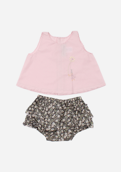 Fairy Top & Floral Ruffle Bottom, Mauve and Bark Floral